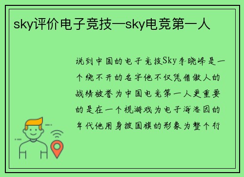 sky评价电子竞技—sky电竞第一人